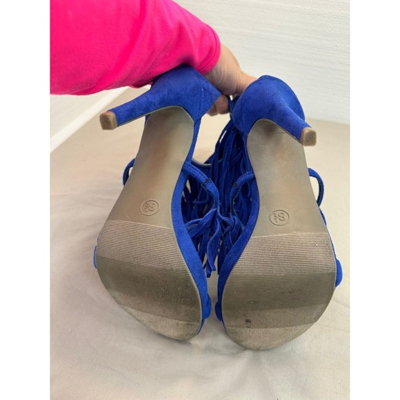Shi by Journeys Womens KOKO Open Toe Fringe Sandal Heel Blue Size 8.5 M - Picture 11 of 11